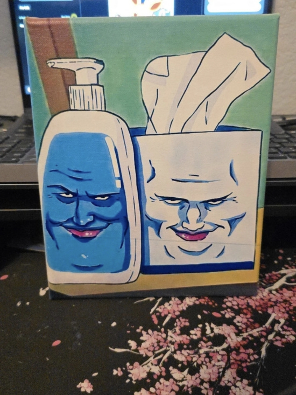 8x10 Framed Pop Art Painting in Blue & Green